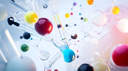Poster - Abstract colorful spheres connected by glass rods.