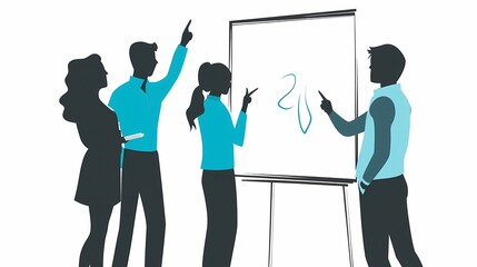 Wall Mural - Group of four professionals engaged in a brainstorming session.