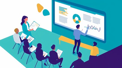 Wall Mural - A diverse group of professionals engaged in a presentation session.