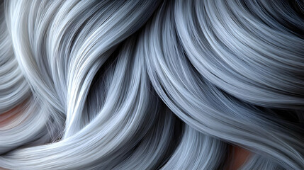 Wall Mural - Close-up of flowing silver-gray hair strands.