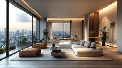 Poster - Modern Living Room with City View