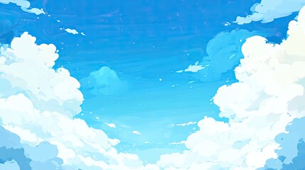 Wall Mural - a shining blue sky with fluffy white clouds, creating a bright, calm, and serene view, perfect for a