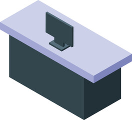 Poster - Modern office desk with a computer monitor standing on top, perfect for depicting workplaces