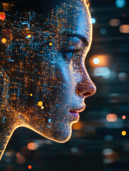 Poster - A side profile that integrates intricate digital circuits and glowing patterns, symbolizing the fusion of technology and humanity.