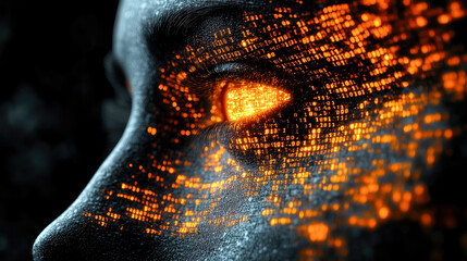Poster - A close-up of an eye, presented with dynamic digital data patterns, representing the intersection of vision and technology.