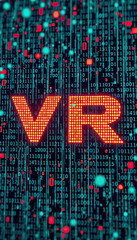 Aufkleber - digital binary code matrix technology background with red green dots forming vr virtual reality text vertical format