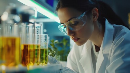 Poster - Female Scientist Examining Test Tubes in Laboratory