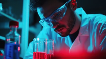 Poster - Focused Scientist in Laboratory Setting with Test Tubes