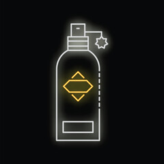 Poster - Neon spray bottle shining in the dark with copy space for your text