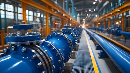 Poster - Industrial pipes and valves in a manufacturing facility.