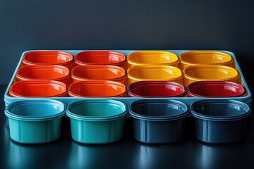 Canvas Print - Colorful Plastic Containers on a Black Background