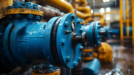 Poster - Industrial valves and pipes in a factory setting.