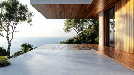 Poster - Modern architectural design with a scenic ocean view.