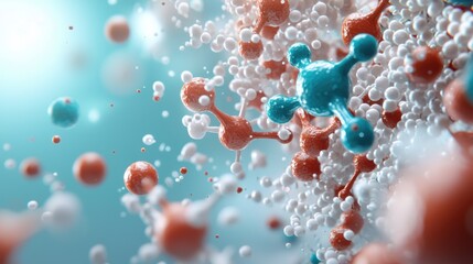 Poster - Colorful Abstract Molecules on Soft Blue Background
