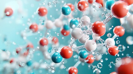 Poster - colorful molecular structures and bubbles in liquid