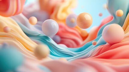 Poster - Colorful Abstract Waves and Spheres in Soft Tones