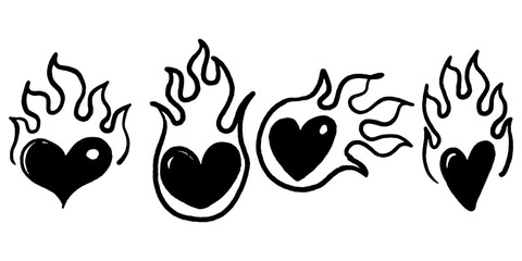 Wall Mural - doodle sketch style of heart on fire symbol drawn illustration for concept design.