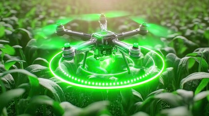 Poster - High-tech drones flying over an agricultural field, representing advancements in agricultural technology and precision farming.