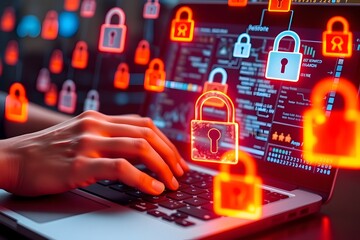 Poster - Cybersecurity Protection: Digital Locks on Laptop