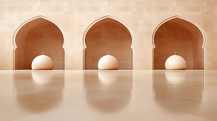 Minimalist 3D illustration of a mosque, set against a one-color background, showcasing its intricate domes and arches.