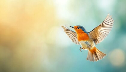 robin bird in flight with blurred background