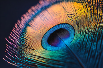 Iridescent Colors of Peacock Feather in Artistic Close-Up  