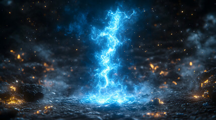 A blue electric energy lightning bolt against a dark background creates a striking visual effect. The vibrant blue hue of the lightning conveys a sense of power and intensity, while the contrasting da