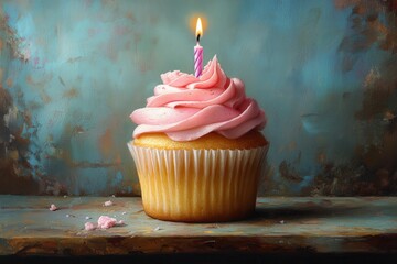 Birthday Cupcake With One Candle