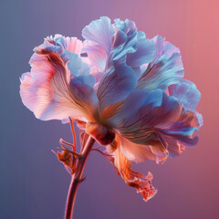 A delicate pink flower stands out against a softly blended pink backdrop during the serene moments of early evening light