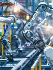 Aufkleber - Advanced robotic arms carry out precise tasks on an automotive assembly line in a high-tech manufacturing environment. Generative AI