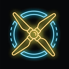 Poster - Neon sign representing a drone propeller rotating, ideal for signifying movement and technology