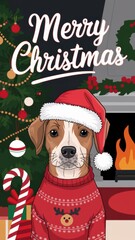 Canvas Print - Christmas Dog in Sweater with Holiday Decorations