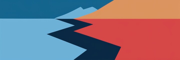 Poster - Abstract Landscape: Water and Mountains in Bold Colors