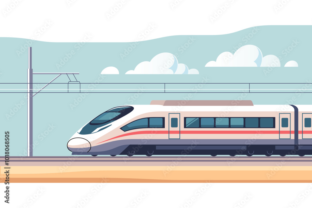 E Train Drawing Modern high speed aerodynamic passenger electric train on rail. Vector ...