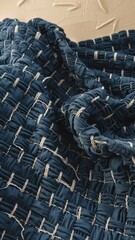 Canvas Print - Handwoven Blue Textile with White Threads