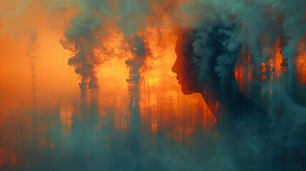 Canvas Print - Abstract Smoke Silhouette in a Dreamy Landscape