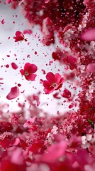 Wall Mural -   Pink flowers float in the air, set against a backdrop of white sky