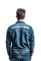 man in denim jacket viewed from behind