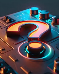 Poster - Futuristic Holographic Question Mark Hovering Above High Tech Control Panel