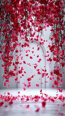 Canvas Print -   A room with white walls adorned by red flowers hanging from a tree