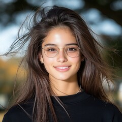 Sunny Smiles: Portrait of a Beautiful Brunette Woman with Natural Charm and Sunglasses