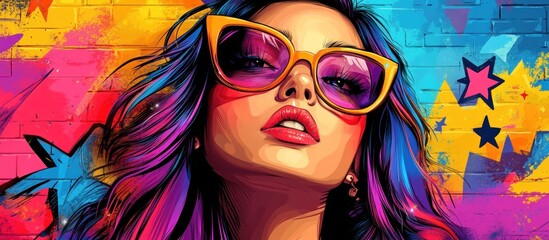 Poster - Woman in Sunglasses with Vibrant Background