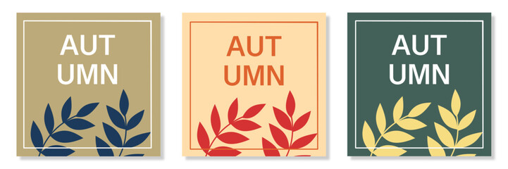 autumn fall season template set with shapes, leaves and colorful minimalist background for poster, i