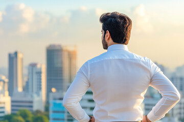 Canvas Print - indian Businessman looking city on rooftop