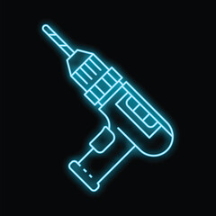 Poster - Glowing neon line electric drill icon isolated on black background vector illustration