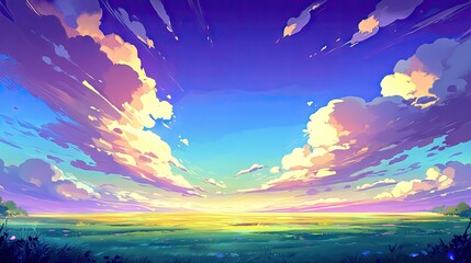 Wall Mural - white clouds drifting across a shining blue sky, with sunlight filtering through, creating a peacefu