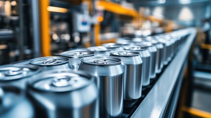 Poster - Cans on conveyor belt in beverage production facility