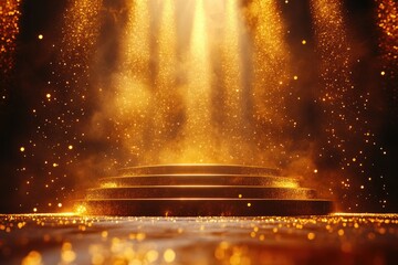 Poster - Round podium receiving golden rain of glitter and sparkles