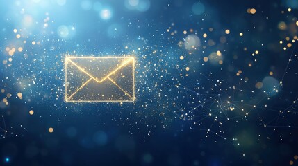 Glowing envelope icon with sparkling background