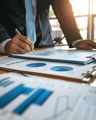 Poster - confident business leader discussing growth projections and opportunities with investors